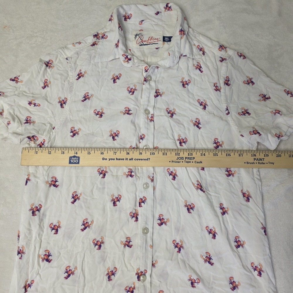 Chubbies Shirt Mens Small White Button Up Short Sleeve Lobster Print Beach Pool - Picture 4 of 7